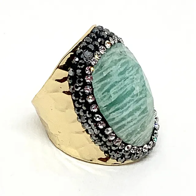 HYPNOCHIC Amazonite bague dorée strass pierre ajustable