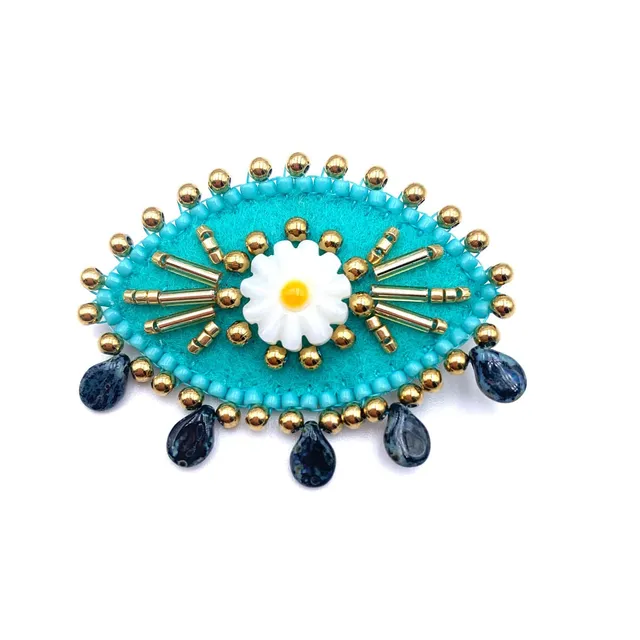 HYPNOCHIC Accessoires Broche Oeil Ex Voto Turquoise feutrine perles